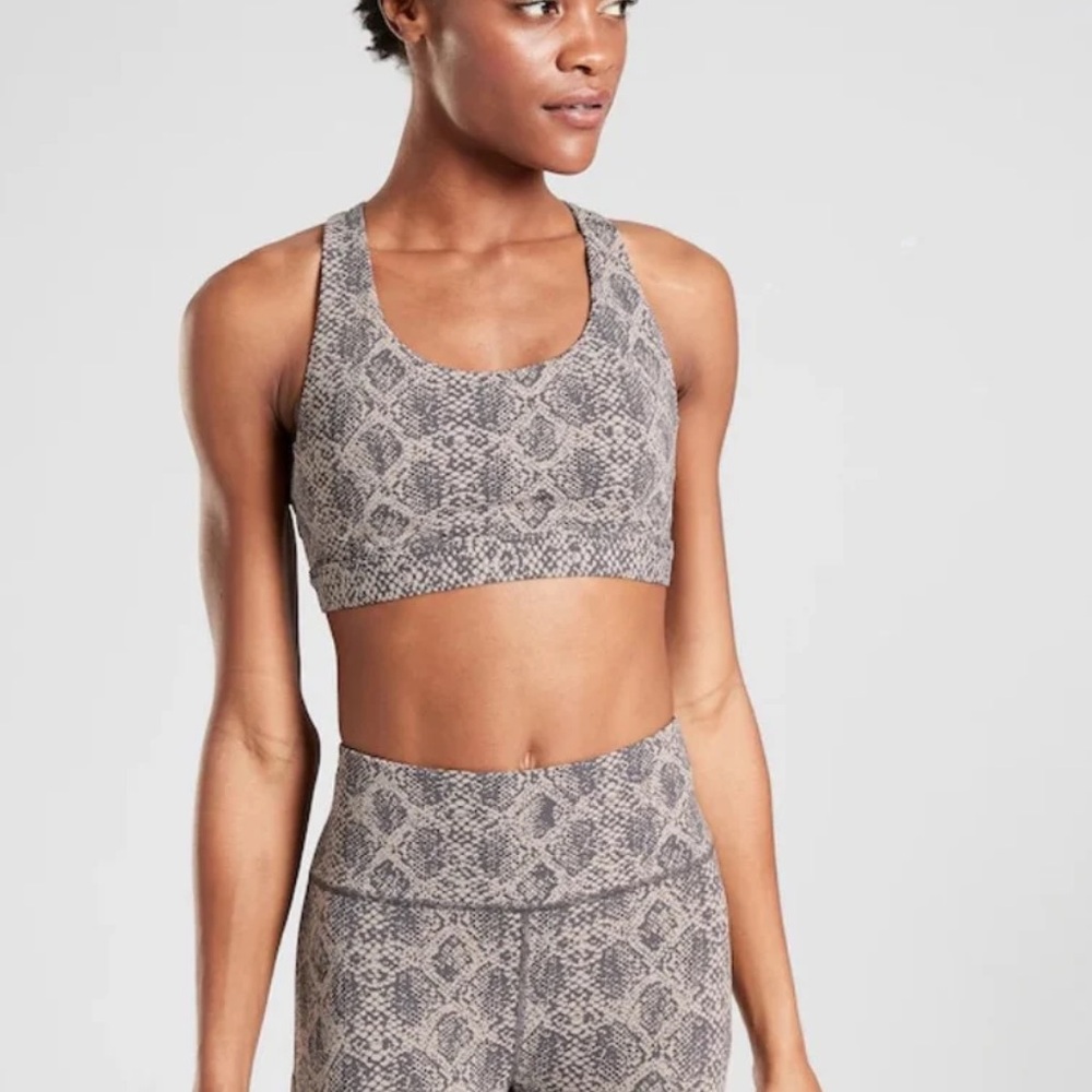 Athleta Snake Skin Stash Pocket High Rise Legging Bra Set